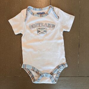 Baby Boy Embroidered Scotland Flag Blue Tartan Plaid Summer Bodysuit •Size 9-12M